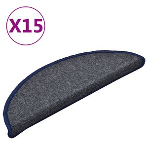 vidaXL Covorașe pentru scări, 15 buc., 56x17x3 cm, gri &icirc;nchis și albastru, semirotunde