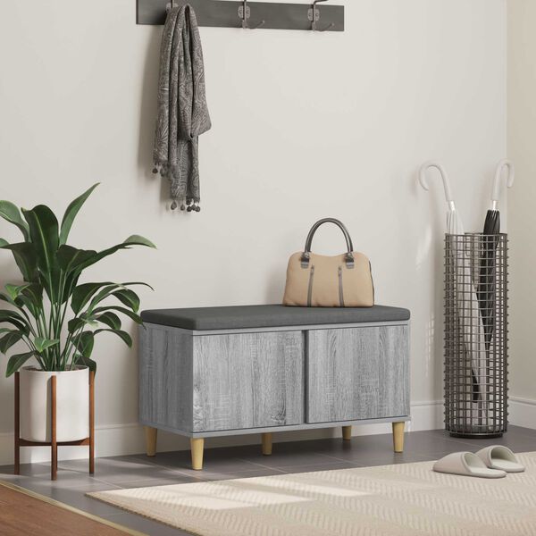 vidaXL Bancă pentru hol cu pernă cu ușă Gri Sonoma 60 x 38 x 46 cm