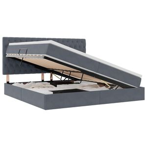 vidaXL Pat cu saltea și spațiu de depozitare Gri &icirc;nchis 200 x 200 cm
