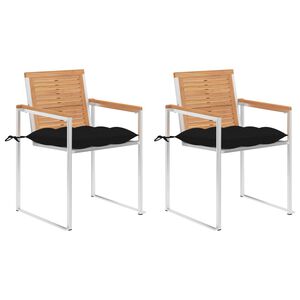 vidaXL Scaune grădină cu perne, 2 buc., lemn masiv tec/oțel