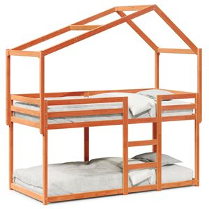 vidaXL Pat supraetajat cu acoperiș maro ceruit 75x190cm lemn masiv pin
