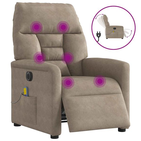 vidaXL Fotoliu de masaj rabatabil electric, gri taupe, microfibră