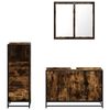 vidaXL Set mobilier de baie, 3 piese, stejar fumuriu, lemn prelucrat