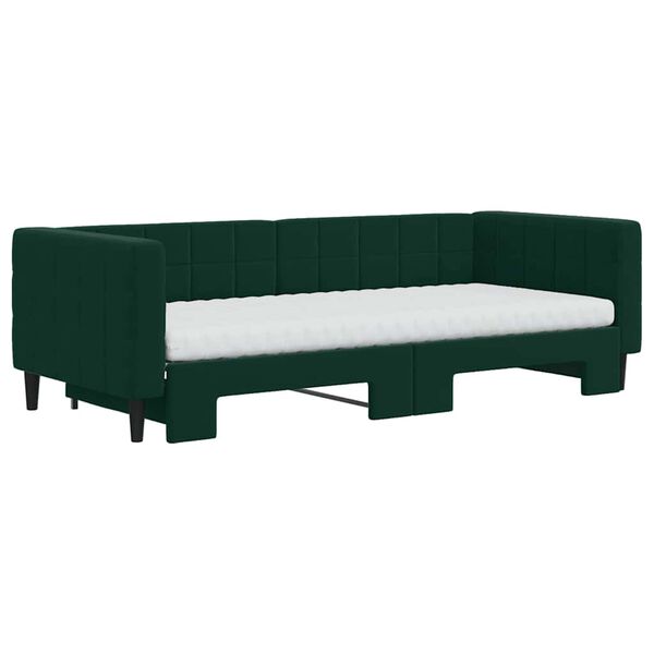 vidaXL Pat de zi cu extensie și saltele verde închis 90x200 cm catifea