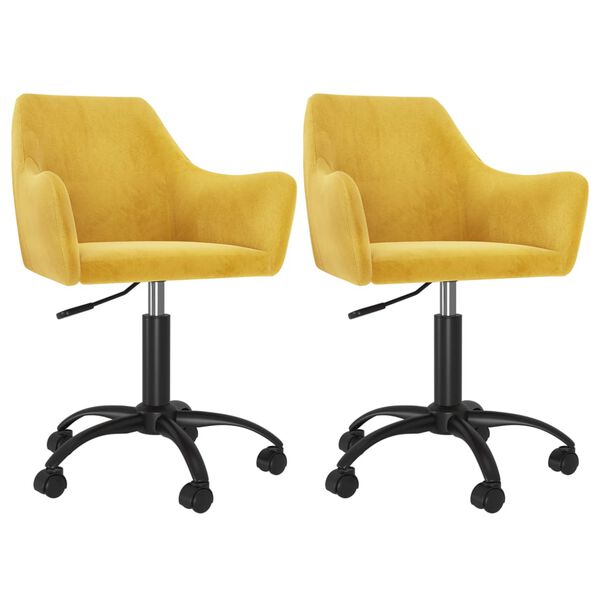 vidaXL Scaune de bucătărie pivotante, 2 buc., galben muștar, catifea
