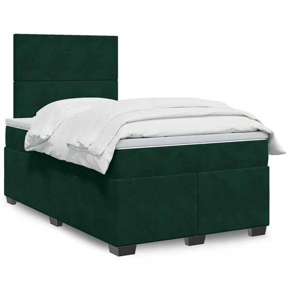 vidaXL Pat box spring cu saltea, verde &icirc;nchis, 120x190 cm, catifea