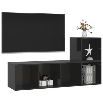 vidaXL Set de dulapuri TV, 2 piese, negru extralucios, lemn prelucrat