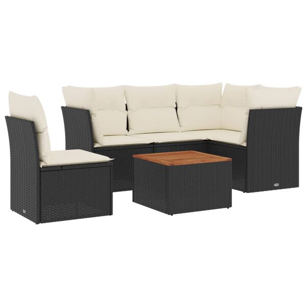 vidaXL Set mobilier de grădină cu perne, 6 piese, negru, poliratan