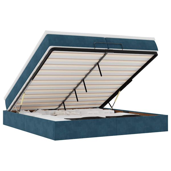vidaXL Cadru de pat otoman saltele Albastru &icirc;nchis 200x200cm catifea