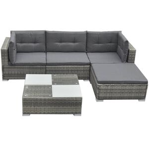 vidaXL Set mobilier de grădină cu perne, 5 piese, gri, poliratan