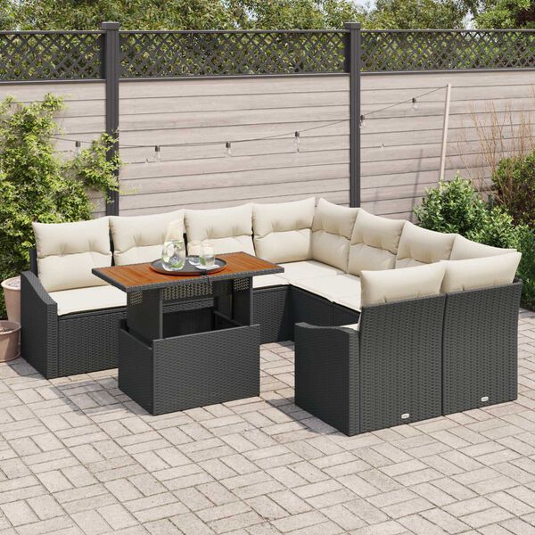 vidaXL Set de canapele pentru grădină 9 pcs Negru Rattan poli