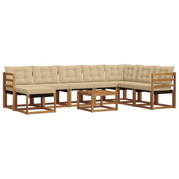 vidaXL Set de canapele de exterior cu pernă 9 pcs Natural și Bej