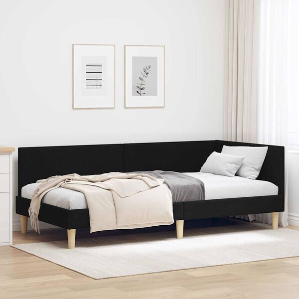 vidaXL Cadru de pat colțar cu headboard Negru 80 cm x 200 cm Catifea