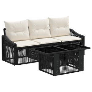 vidaXL Set de canapele pentru grădină 4 buc. Negru și Alb crem