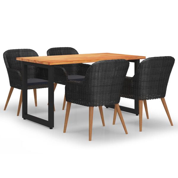 vidaXL Set mobilier de grădină cu perne, 5 piese, negru, poliratan