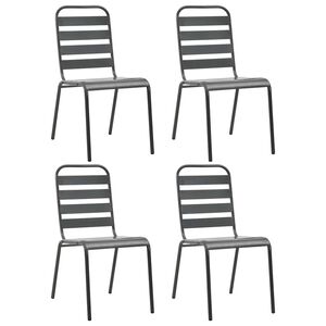 vidaXL Scaune de exterior, 4 buc., gri &icirc;nchis, oțel, design lamelar