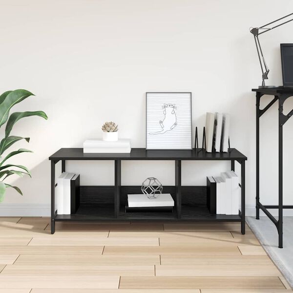 vidaXL Raft pentru cărți Stejar Negru 102 x 32 x 40,5 cm Lemn compozit