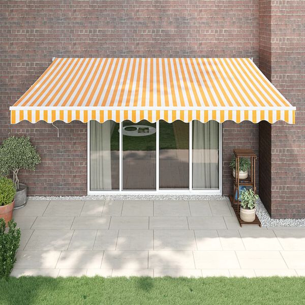 vidaXL Copertină retractabilă, galben/alb, 4,5x3 m, textil/aluminiu