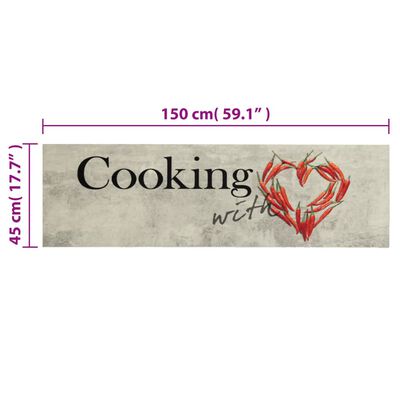 vidaXL Covor bucătărie lavabil, text Cooking/ardei, 45x150 cm, catifea
