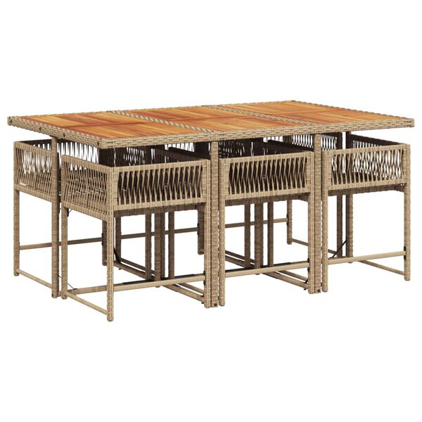 vidaXL Set de masă pentru grădină, 7 piese, cu perne, bej, poliratan