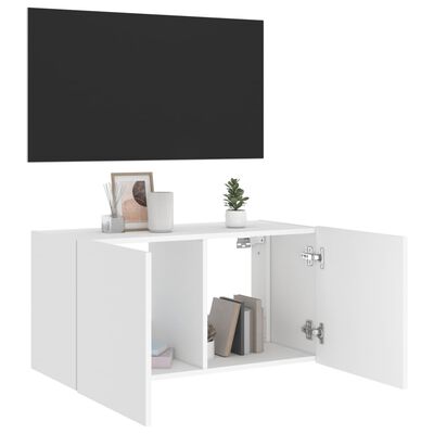 vidaXL Comodă TV de perete cu lumini LED, alb, 80x35x41 cm