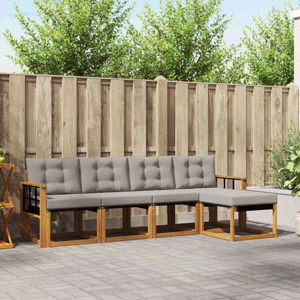 vidaXL Set de canapele de exterior 5 pcs Gri natural și deschis