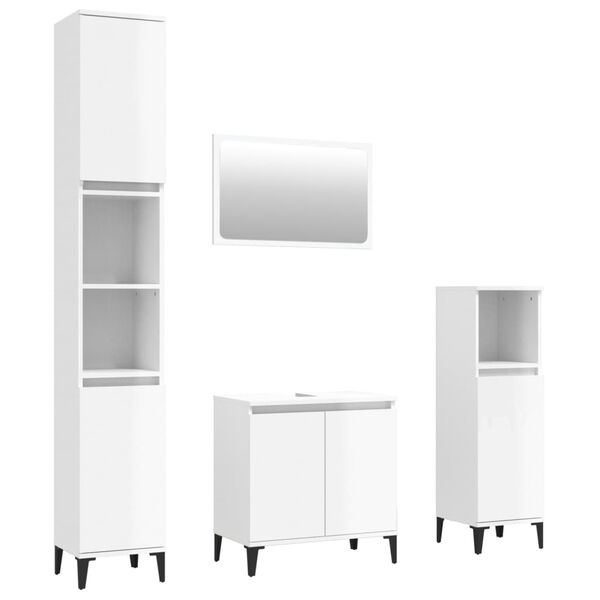 vidaXL Set mobilier de baie, 4 piese, alb extralucios, lemn prelucrat