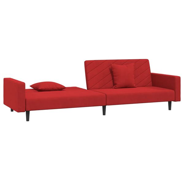 vidaXL Canapea extensibilă cu 2 locuri, 2 perne, roșu vin, catifea