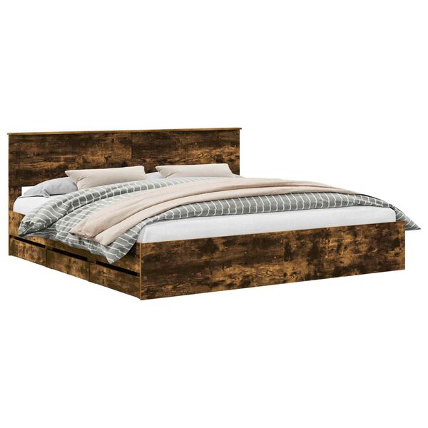 vidaXL Cadru de pat Stejar fumuriu 200 x 200 cm Lemn Ingineresc