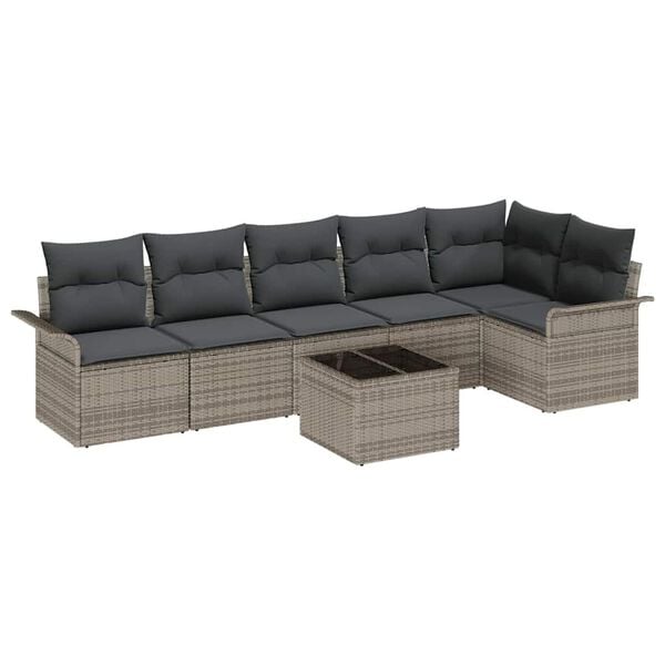 vidaXL Set de canapele pentru grădină cu pernă 7 pcs Gri Rattan poli