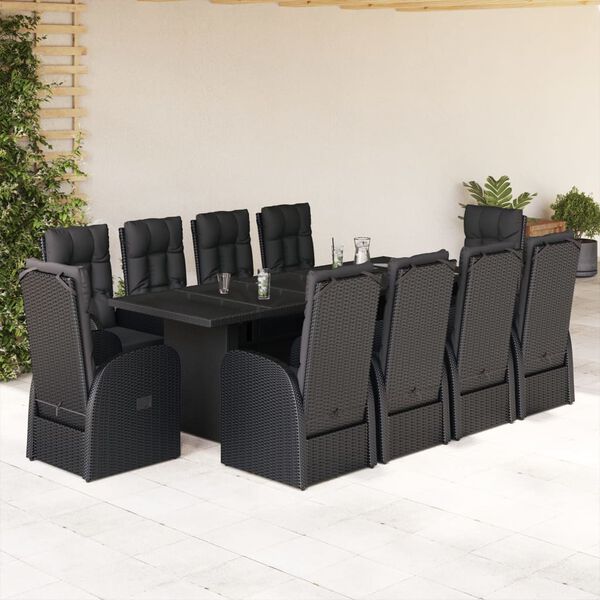 vidaXL Set mobilier de exterior cu perne, 11 piese, negru, poliratan