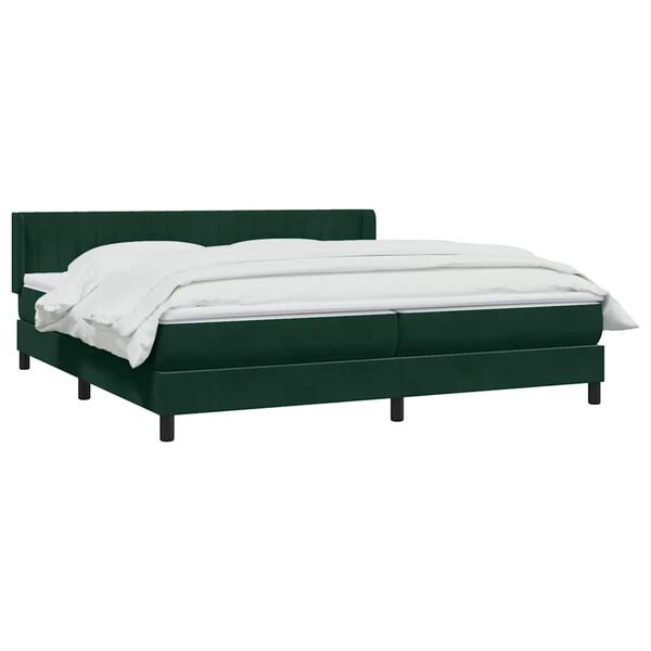 vidaXL Pat box spring cu saltea, verde &icirc;nchis, 200x210 cm, catifea