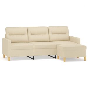 vidaXL Canapea cu 3 locuri cu taburet, crem, 180 cm, material textil