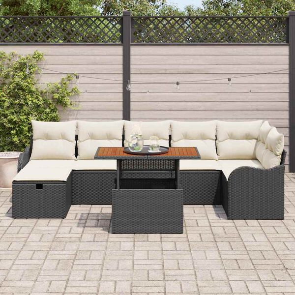 vidaXL Set de canapele pentru grădină cu pernă 8 pcs Negru Rattan poli