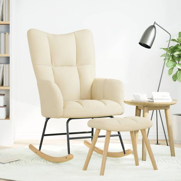 vidaXL Scaun balansoar cu taburet, crem, material textil