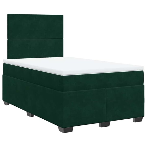 vidaXL Pat box spring cu saltea, verde &icirc;nchis, 120x190 cm, catifea