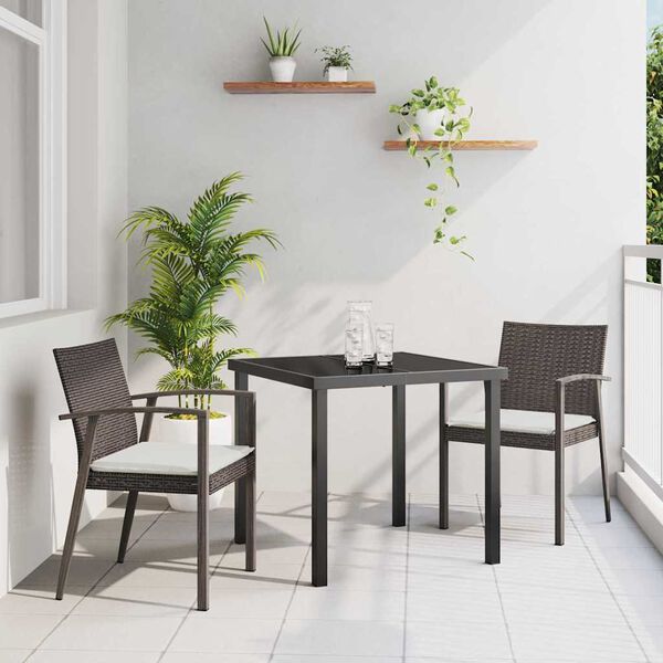 vidaXL Set de masă pentru grădină 3 pcs Maro Rattan poli