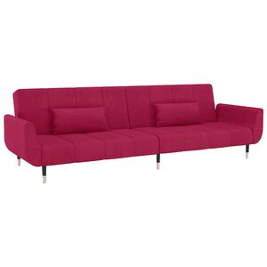 vidaXL Canapea extensibilă cu 2 locuri, 2 perne, roșu vin, catifea