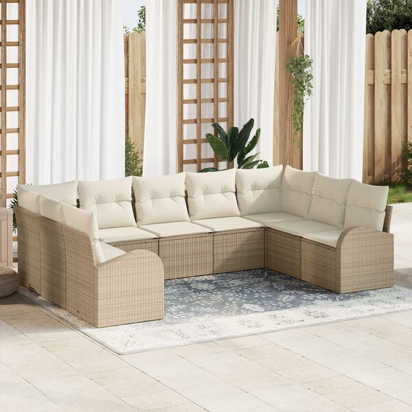 vidaXL Set de canapele pentru grădină 9 pcs Bej și alb Rattan poli