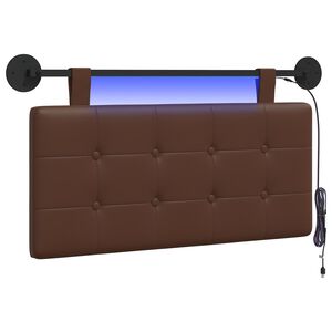 vidaXL Tăblie de pat suspendată Cu lumină LED Maro Piele artificială