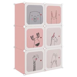 vidaXL Dulap de depozitare cub pentru copii, 6 cuburi, roz, PP