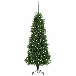 vidaXL Brad Crăciun pre-iluminat artificial set globuri verde 240 cm