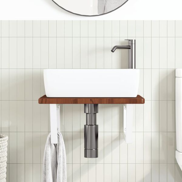 vidaXL Raft pentru lavoar montat pe perete, oțel și lemn masiv stejar