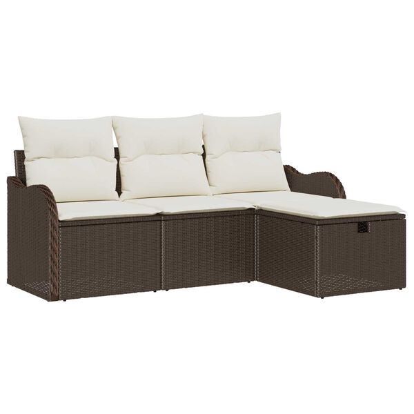 vidaXL Set de canapele pentru grădină cu pernă 4 pcs Maro Rattan poli