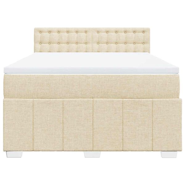 vidaXL Pat box spring cu saltea, crem, 140x200 cm, textil