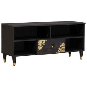 vidaXL Cabinet TV cu sertar Negru 100 x 33 x 46 cm Lemn de mango solid