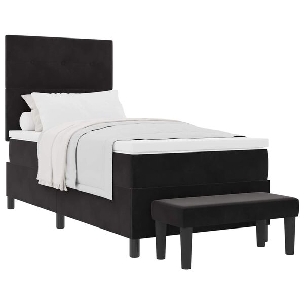 vidaXL Pat cu arcuri cu saltea cu headboard Negru 100 x 200 cm Catifea