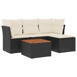 vidaXL Set mobilier de grădină cu perne, 5 piese, negru, poliratan
