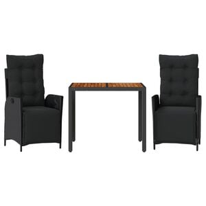 vidaXL Set mobilier de grădină cu perne, 3 piese, negru, poliratan