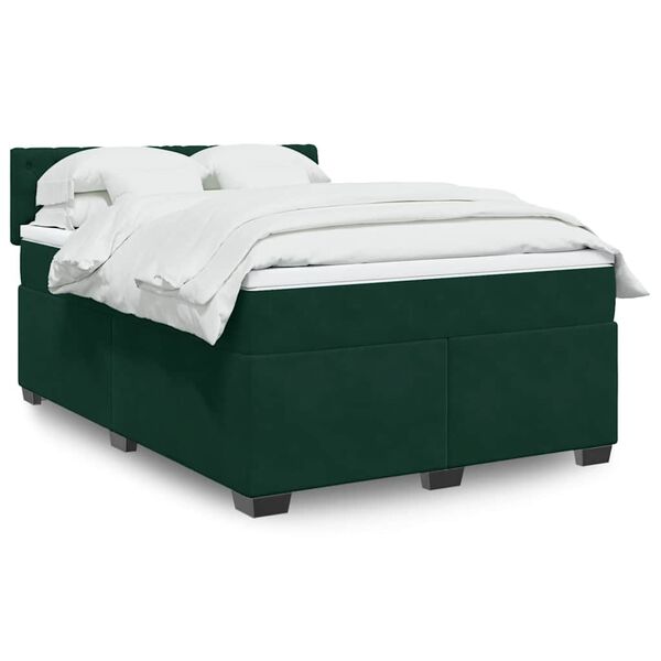 vidaXL Pat box spring cu saltea, verde închis, 160x200 cm, catifea